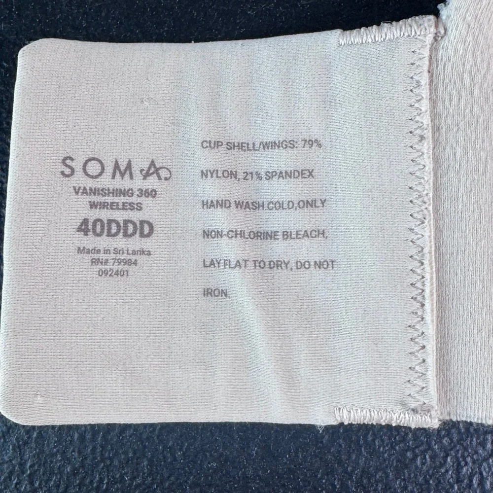 Soma Vanishing 360 Wireless Bra 40DDD Nude Pale Sand Seamless 570306114